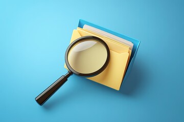 File search, documents, magnifying glass on folder