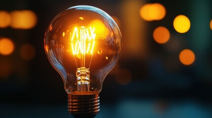 A brightly lit incandescent light bulb in a dark surrounding space