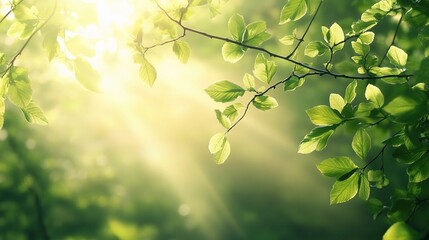 Obraz premium Bright and Airy Spring Landscape With Rays of Sunlight Filtering Through