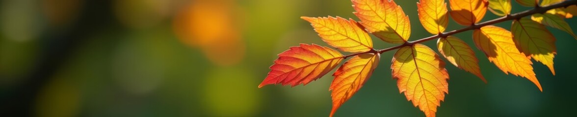 Fototapeta premium Close-up of multicolored leaves with visible veins on a tree branch, skeleton, pattern, nature