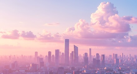 Fototapeta premium Pink Cityscape at Dawn: A Serene Urban Panorama
