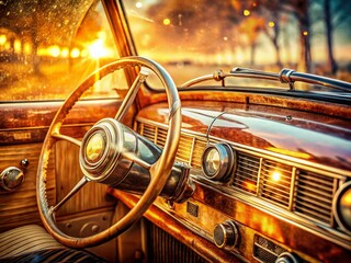 Fototapeta premium Retro Car Radio Dashboard Double Exposure Stock Photo - Classic Car Interior Detail