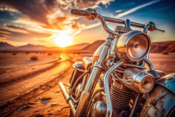 Fototapeta premium Retro Motorcycle Detail: Rusty Chrome & Vintage Landscape