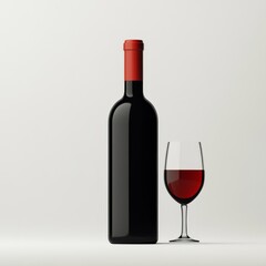 A bottle of red wine and a glass