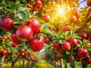 Obraz premium Ripe Red Apples Ready for Harvest in a Modern Dutch Orchard
