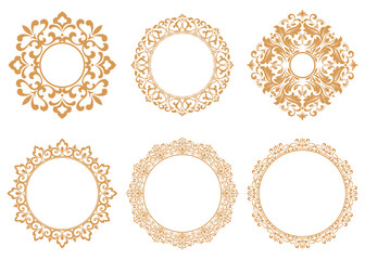 Set of decorative frames Elegant vector element for design in Eastern style, place for text. Floral golden and white borders. Lace illustration for invitations and greeting cards