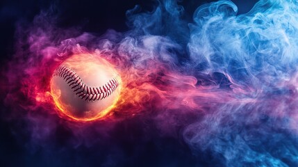 Dynamic Baseball Themed Background with Glowing Effects and Smoke