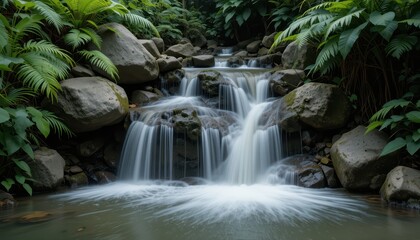 Fototapeta premium Serene Waterfall Surrounded by Lush Greenery in a Forest Setting