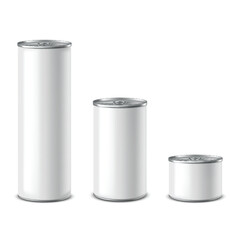 Blank Tin Cans Set for Food and Beverage Packaging. Vector