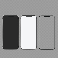 Realistic Smartphone Mockup Set with Blank Screens. Vector