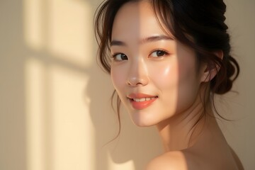 Naklejka premium Beautiful Young asian Woman with Clean Fresh Skin.