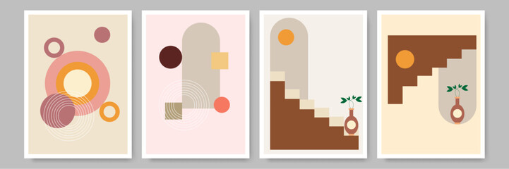 Retro boho design art prints set Printable Bauhaus modern contemporary wall art
