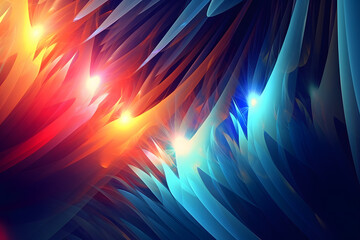 Abstract multicolor spectrum background with bright orange and blue neon rays, colorful glowing lines, render, abstract
