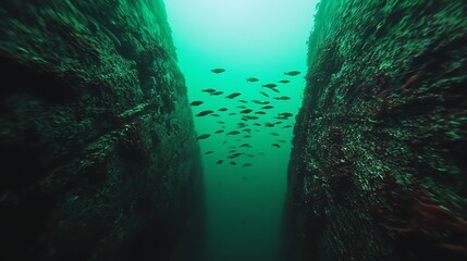 Underwater Pathway Surrounded by Vibrant Marine Life and Vegetation