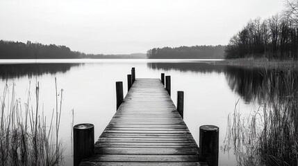 Obraz premium Calm lake pier, winter; tranquil scene