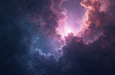 Fototapeta premium Mystical nebula in vast space with vibrant cosmic clouds. Enchanting magical celestial galaxy, aethereal dreamy luminescent colorful astronomical dreamy inspiration. Space-time beauty with mysterious