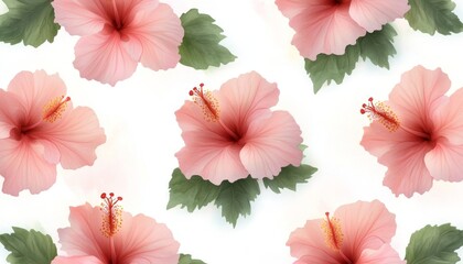 Delicate pink hibiscus flowers on a white background