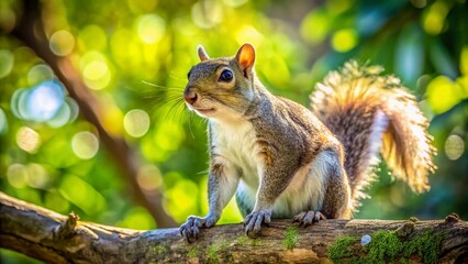 Fototapeta premium Sarasota Florida Park Squirrel - Curious Gray Squirrel Posing Amongst Lush Green Foliage