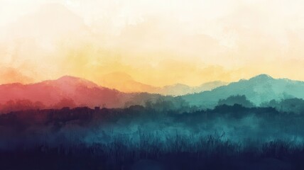 Obraz premium Colorful sunrise over misty mountain range