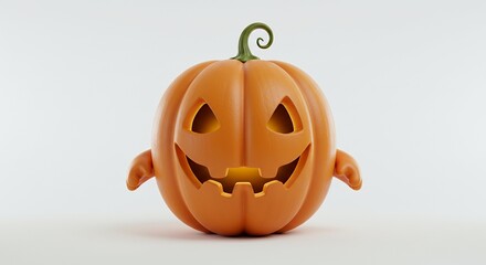 Smiling Jack-o'-Lantern Pumpkin with Carved Face Lit on White