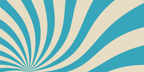 Retro vintage spiral wavy sun rays, blue background pattern, radial spiral stripes, comic ray stripes, grunge texture, circus, carnival, summer background, vector illustration.