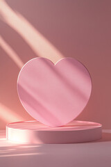 Blank pink podium display with heart for product photography