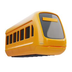 Stylized 3D render of a single train car on tracks against 