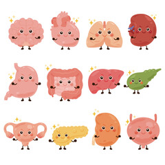 健康で元気な内臓のキャラクターイラストセット