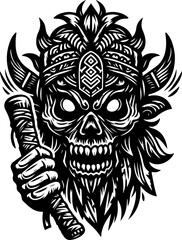 vector sketch illustration silhouette design icon logo symbol zombie skull vintage with classic engraving details 