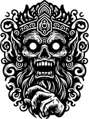 vector sketch illustration silhouette design logo icon symbol zombie skull ethnic traditional vintage with classic carved details  