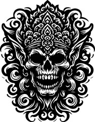 Obraz premium vector sketch illustration silhouette design logo icon symbol zombie skull ethnic traditional vintage with classic carved details 