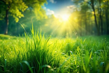 Serene Verdant Meadow: Untouched Nature's Gentle Swaying Grasses