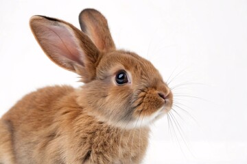 Fototapeta premium Brown Rabbit Posing on White Background with Fluffy Fur.