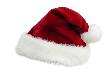 Untitled design - A red Santa hat with white fur on top, isolated against a transparent  background