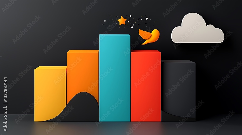 Poster vibrant data visualization with colorful bar graph and elements
