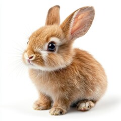 Obraz premium Cute Brown Bunny Rabbit Sitting Against White Background