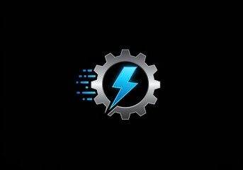 Obraz premium Abstract Blue Lightning Bolt in Silver Gear on Black Background