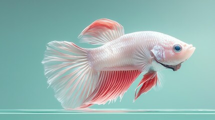 Fototapeta premium Elegant White and Red Betta Fish in Teal Water