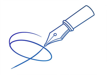 Blue Gradient Fountain Pen Drawing a Looping Signature