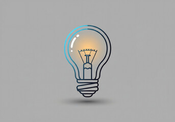 Pixel Art Lightbulb Illustration Glowing Yellow Light Blue Outline Gray Background