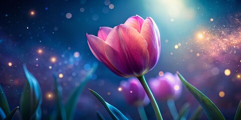 Obraz premium Soft Watercolor Pink Tulip Night Bloom, Delicate Petals, Tranquil Beauty