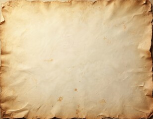 Old antique paper sheet with textured surface. Vintage design with aged look. Beige light parchment background with stains, worn edges, burnished frame. Ideal for scrapbook, wallpaper, copy space for