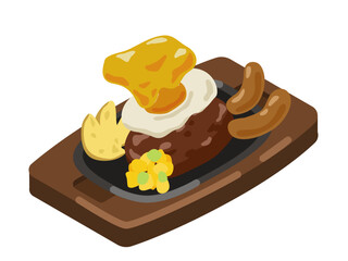 付け合わせ付きのハンバーグのイラスト