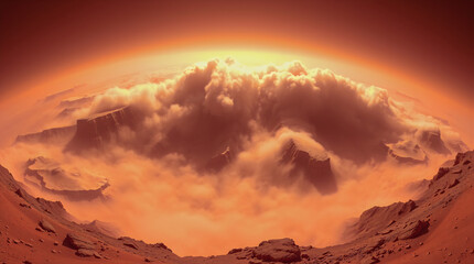 Apocalyptic dust wall engulfing Mount Sharp in 360° panorama, 100km high
