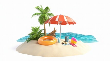 Obraz premium Vibrant 3D Rendered Summer Island Scene with Relaxation Elements