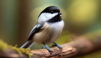 Obraz premium Close-up of a Chickadee Perched on a Branch in Nature.AI Generated