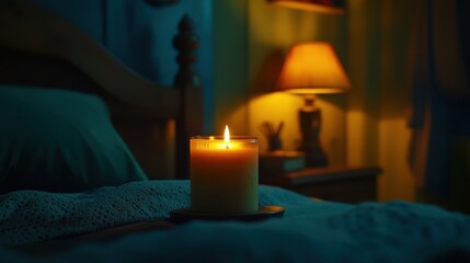 Gentle Candle Light Illuminating Cozy Bedroom Atmosphere at Night