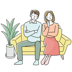 ソファーに座っている若い男女