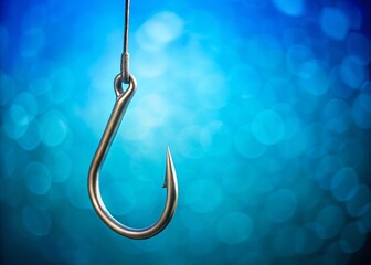 Steel Hook on Blue: Fishing for Data, Online Fraud & Hacking Concept