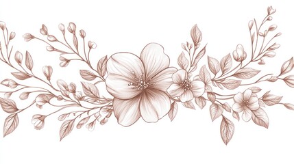 Delicate floral border design.  Soft, elegant blossoms and leaves arranged in a horizontal band.  Muted, warm colors create a tranquil, sophisticated feel